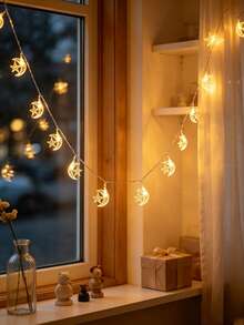 Hollow Moon‑Star Shaped LED String Lights, Battery‑Powered, Two Sizes Available, Warm Ambient Lights, Decorative Fairy Lights For Bedroom, Window, Party, Home & Festival Gathering Background - Warm Light - View 9