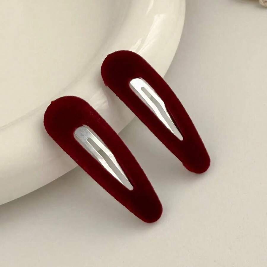 Minimalist Fluffy Multi-Color BB Clip Hairpin 2/1pc - Burgundy - View 1