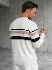 GRDR 1pc Men's Casual Striped Knit Top, Autumn/Winter - Apricot - View 8
