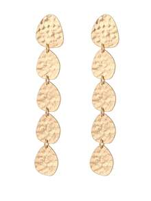 Ashenrae 1pair Fashionable Minimalist European & American Style Asymmetrical Classic Geometric Texture Versatile Personalized Dangle Earrings - Gold - View 2