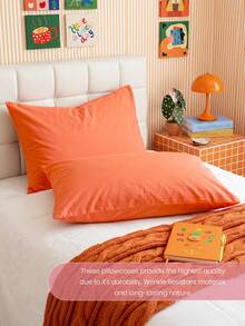 HONEY MOON 2pcs Ultra Soft Solid Color Pillowcases, Soft & Breathable, Envelope Closure, Wrinkle-Resistant, No Filling - Suitable For T/F/Q/K Size Home And Dorm, Orange - Emma Orange - View 6