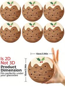 8/4/1pc Cute Christmas Wooden Coasters,Suitable For Christmas Table Decor,Furniture Coasters,Beverage Coasters,Wine Coasters,Christmas Gifts,Christmas Decorations,Christmas & Holiday Decor,Kitchen Heat-Resistant Coasters,Christmas Housewarming Gift - Multicolor - View 3