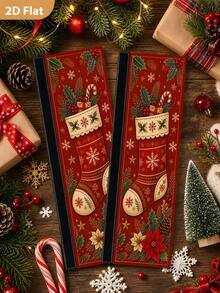 1/2Pcs Christmas Fridge Handle Covers, Christmas Socks, Berries, Poinsettia Pattern, With Hook-And-Loop, Suitable For Refrigerator, Oven, Microwave, Dishwasher, Christmas Holiday Kitchen Decor - View 5