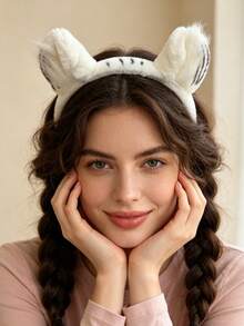 1pc Plush Tiger Ear Headband, Realistic Animal Ear Head Hoop, Cartoon Animal Ear Costume Headband, Fashion Party Cos Photo Versatile Hair Accessory - Multicolor - View 2