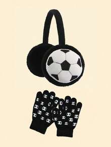 2pcs Children's Football-Shaped Plush Earmuffs And Gloves Set, Warm And Protective Ear-Knitting Gloves, Suitable For Winter And Outdoor Use - Multicolor - View 10