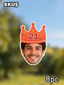 8/16/24pc Personalized Crown Party Hat Face Banner,Custom Photo Face Bunting Garland,Birthday Party Decorations, Custom Face Banner, Face Garlands,Milestone Birthday Party Decor,Home Decor - Multicolor - View 12