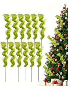 12/6/1pc Lime Green Plush Christmas Tree Decor Sprays, Tree Top Sequin Curly Berry Hanging Ornaments, Lime Green Artificial Christmas Candy Sprays, Suitable For Christmas Tree, Wreath Craft, Room Decoration And Home Decor - Green - View 2
