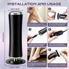 Electric Foot Callus Remover, USB Wired 0‑600RPM Adjustable Speed Forward & Reverse Rotation Pedicure Tool, Aluminum Alloy Foot Grinder With 60Pcs Coarse & Fine Replaceable Sandpaper Discs For Dead Skin Callus Cracked Heels. - Black - View 3