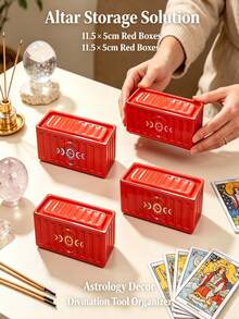 Card Storage Set - Storage Box+2pcs Card Holder, Durable Stackable Storage Box, With Star Moon Theme Pattern, Card Collection Storage Box, For Business Card Storage, Desktop Vanity Organizer, For Christmas, Halloween, Ramadan, Parties, Birthdays - Multicolor - View 9