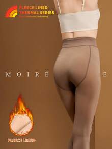 MOIRÉALLURE 1 Pair Sheer Fleece Lined Tights, Suitable For Daily Wear - Brown - View 6