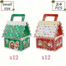 24pcs Festive Gingerbread House Christmas Treat Boxes - Colorful Mini Paperboard Favor Boxes With Handles For Gifts - Ideal For Holiday Parties, Weddings, Birthdays, Christmas Decorations, Best For Christmas - View 8