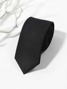 1pc Men's Fashion Suit Fabric Solid Color Tie - Black - View 4