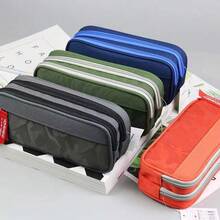1pc Pencil Case, Large Capacity Pen Bag, Suitable For Boys And Girls Storage Pen Pouch, Portable Office Stationery Organizer And Makeup Bag, With Three Multi-Functional Compartments, [Blue.Black.Green.]Random Color, Random Packaging - A - View 7