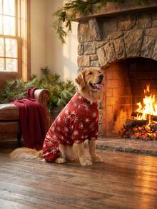 1PC Christmas Dog Pajamas - Soft Warm And High Stretch Full Coverage Pet Rompers, Anti Licking & Bug Protective Jumpsuit For Small Medium Large Dogs, Christmas All Over Printing Dog Clothes - Cute Cartoon Snowflake Pattern - Multicolor - View 6