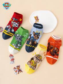 5 Pairs Paw Patrol Series Genuine Archie, Rubble Striped Cartoon Children's Short Socks - Multicolor - View 2