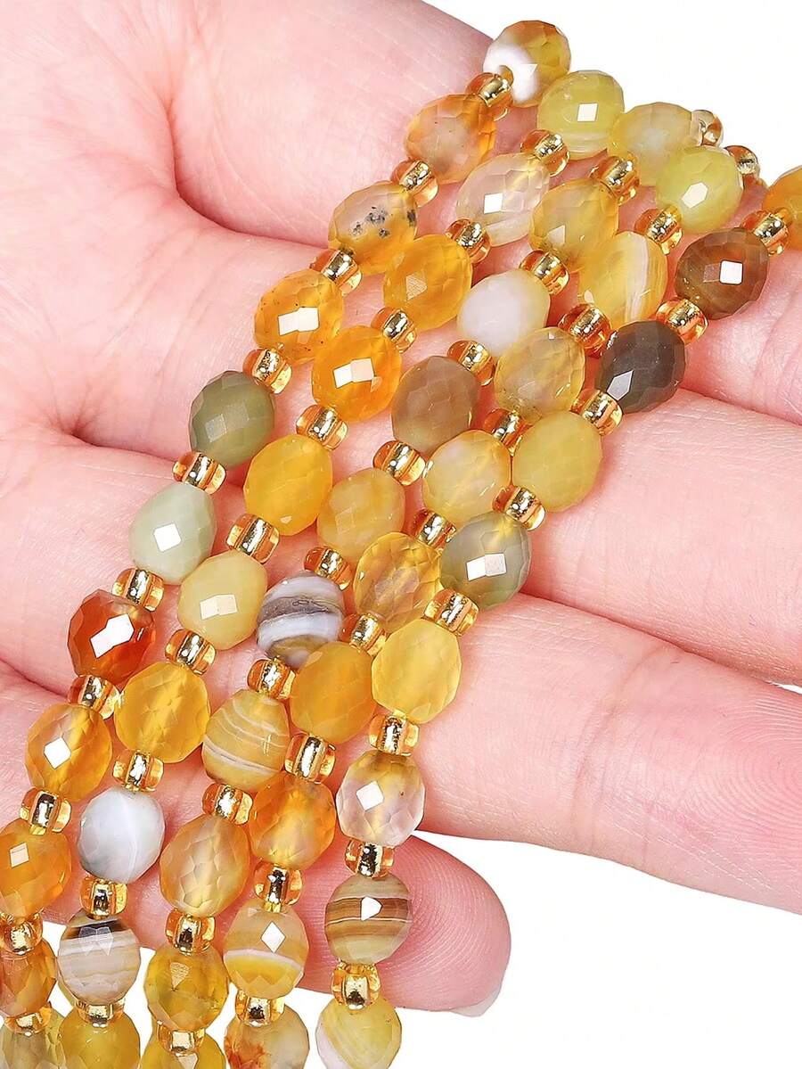 1 Strand Natural Stripe Agate Stone Beads 5x6mm Faceted Oval Shape Beads Loose Spacer Beads For Jewelry Making Accessories - Yellow - View 1