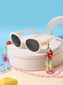 1PC Kids 3‑8Y Oval PC Frame Fashion Glasses, Colorful Chain Decor Novelty Eyewear For Party Daily Outdoor Wear With Glasses Box - Multicolor - View 3