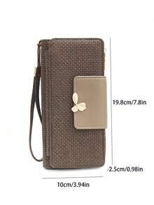 Women's Vintage Straw-Textured PU Long Patchwork Multi-Function Wallet, Large Capacity Card Holder With Exquisite Metal Flower Logo, Casual Wristlet Bag Suitable For Various Occasions - Multicolor - View 10