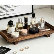 1pc Vintage Anti-Slip Anti-Tip Solid Wood Storage Tray, Dark Brown Natural Wood Grain, Rectangular Rounded Corner Shape - View 6