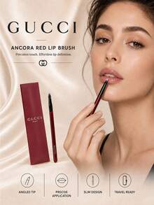 فرشاة أحمر شفاه Gucci Ancora، 12.5*1 سم، قطعة واحدة، شعيرات ناعمة مائلة، سهلة الحمل والإمساك، للاستخدام اليومي، لتطبيق دقيق وتحديد مكياج الشفاه - عنابي اللون - مشاهدة 3