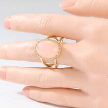 Elegant Smooth Oval Pink Ring, Synthetic Resin Gold Women's Ring - Gold - View 2