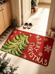 1pc Christmas Tree & Flower Snowflake Pattern Red Entryway Mat, Door Mat, Small Rug, Welcome Mat, Carpet, Floor Mat, Outdoor Door Mat, Kitchen Rug, Home Decor, Front Door Mat, Area Rug, Outdoor Mat, Home Decor, Area Carpet, Garden Rug, Washable Carpet - Multicolor - View 4