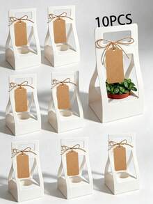 10PCS Succulent Plant Packaging Bags With Thank You Cards, Mini White Kraft Paper Gift Boxes, Wedding, Baby Shower, Succulent Party Favors Plant Holders, Suitable For 2.17 Inch Flower Pots - View 15