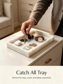 Natural Marble Jewelry Tray, Luxury Stone Vanity Storage Tray, Unisex, Ring, Key, Perfume Decorative Storage Tray, Bathroom Vanity Storage, Home Decor, Beaded Tray - Decorative Round Tray, Suitable For Living Room Decor, Coffee Table Decor, Kitchen, Holiday Gift - Natural Marble Tray - View 4