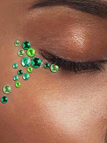 3pcs/2pcs/1pc Green Self-Adhesive Rhinestones, Multiple Sizes Available, Green And Dark Green Rhinestone Stickers, Suitable For Face, Eyes, Nails, Body And Crafts - Multicolor - View 5