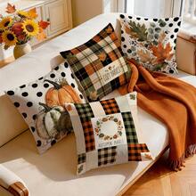 4pcs/1pc Plaid & Polka Dot Autumn Pattern Pillow Covers, Single-Sided Printed Cushion Cases Without Inserts, Suitable For Living Room Bedroom Home Decor, All Season Use - Multicolor - View 9