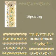 10pcs Long Hollow Floral Stickers, Rich Pattern Design, Vibrant Colors Exquisite Illustration, Multi-Functional Scrapbook Sticker Decoration Art Journal, Card Making, Handmade DIY Sticker, Holiday Gift - Sticker - View 15