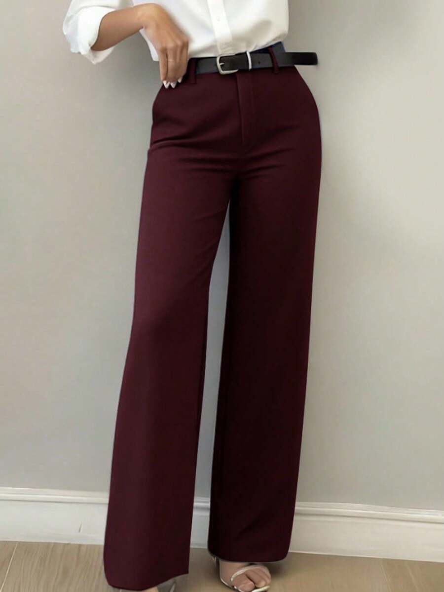 Women's Minimalist Design Flared Leg Casual Trousers, Suitable For Commuting, Office, Daily Wear, All Seasons Spring Fall - Burgundy - View 1