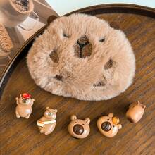 6pcs Cute Cartoon Plush Capybara Shoe Charms, Winter Animal Theme Breathable Hole Decor, Durable Plastic DIY Accessories, Suitable For Men And Women, Fun Gift For Birthday, Party, Casual Outing - Brown - View 4