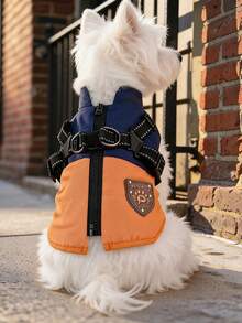 PETCIRCLE 1PC Pet Clothes Autumn Winter New Windproof Cold-Proof Small Dog Puppy Cat Cute Pet Simple Versatile Design Cool Claw Colorblock Vest - Blue Orange - Multicolor - View 1