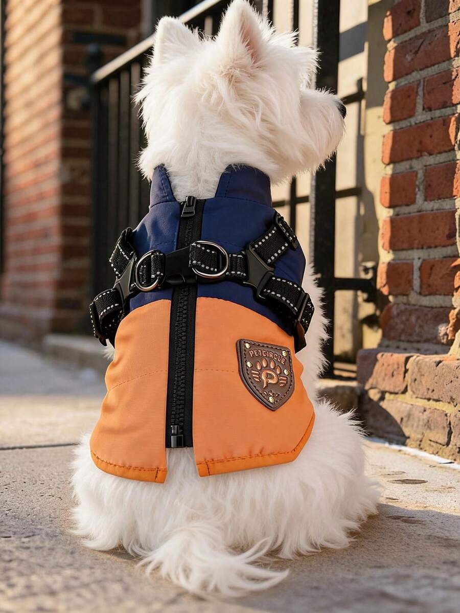 PETCIRCLE 1PC Pet Clothes Autumn Winter New Windproof Cold-Proof Small Dog Puppy Cat Cute Pet Simple Versatile Design Cool Claw Colorblock Vest - Blue Orange - Multicolor - View 1