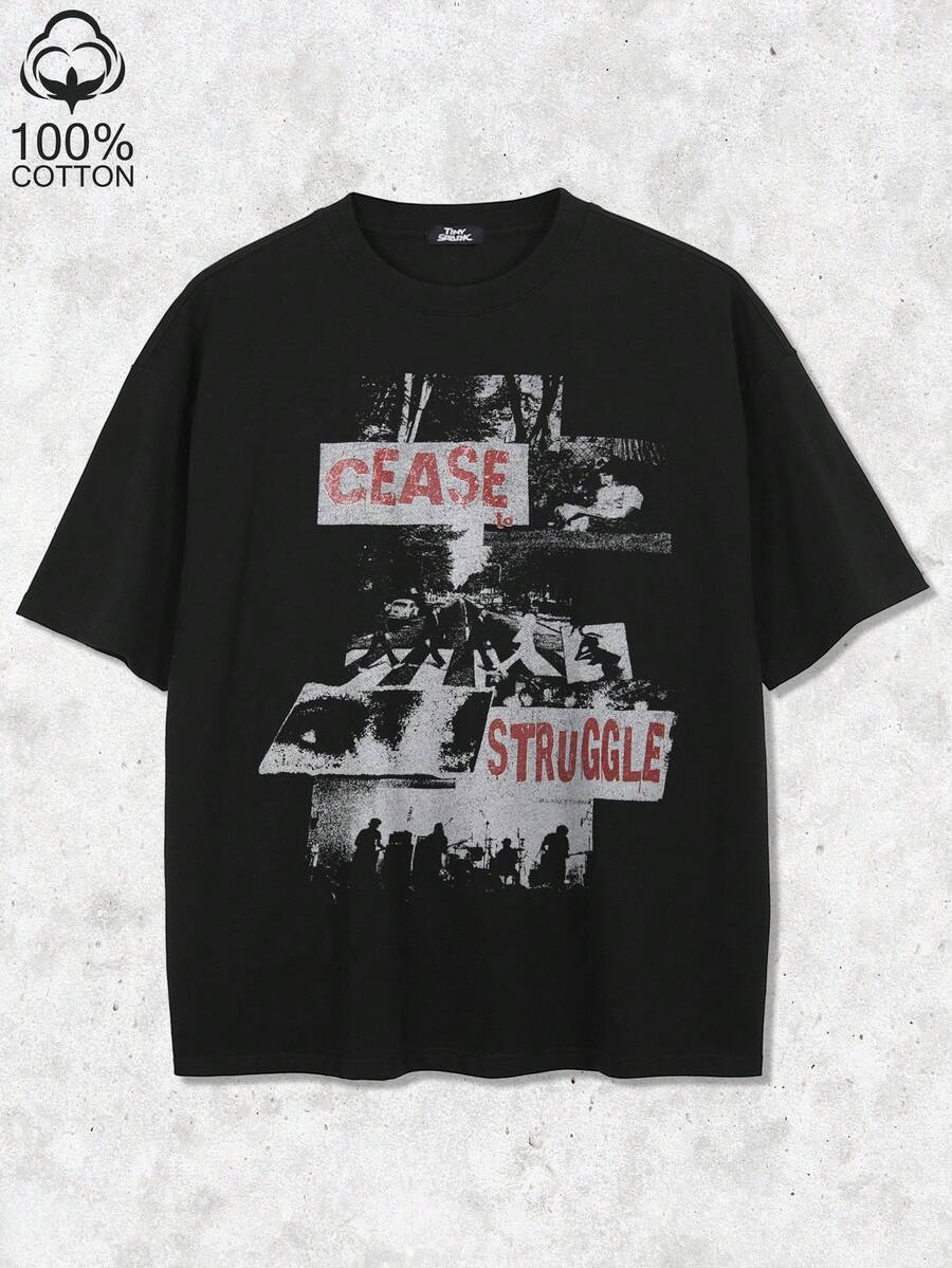Tiny Spark Punk Streetwear Black Tee Shirt Vintage Poster Graphic Grunge Style - Black - View 1