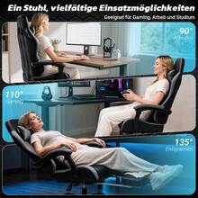 DEVOKO Gaming Chair - Ergonomic Gaming Chair With Footrest And Lumbar Support, Height Adjustable, Padded, 150 Kg Capacity, PC Swivel Chair, Black - Grey - View 8