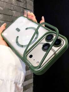 奢華橘色磁吸無線充電支架手機殼，相容 iPhone 18 17 Pro Max Air 16 15 14 13 12 Pro Max Plus，金屬鏡頭鏡頭保護蓋、壓克力背板、防震 HD 透明殼 - 綠色 - 查看 2
