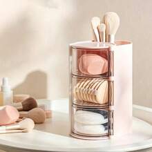 Large Capacity Countertop Makeup Organizer With Clear Sliding Drawers, Multi Compartment Skincare Cosmetic Storage Caddy, Desktop Vanity Holder For Makeup Brushes, Serum, Foundation, Lipstick & Jewelry, Bathroom Dresser Display Case, Space Saving - Pink Girl - View 2