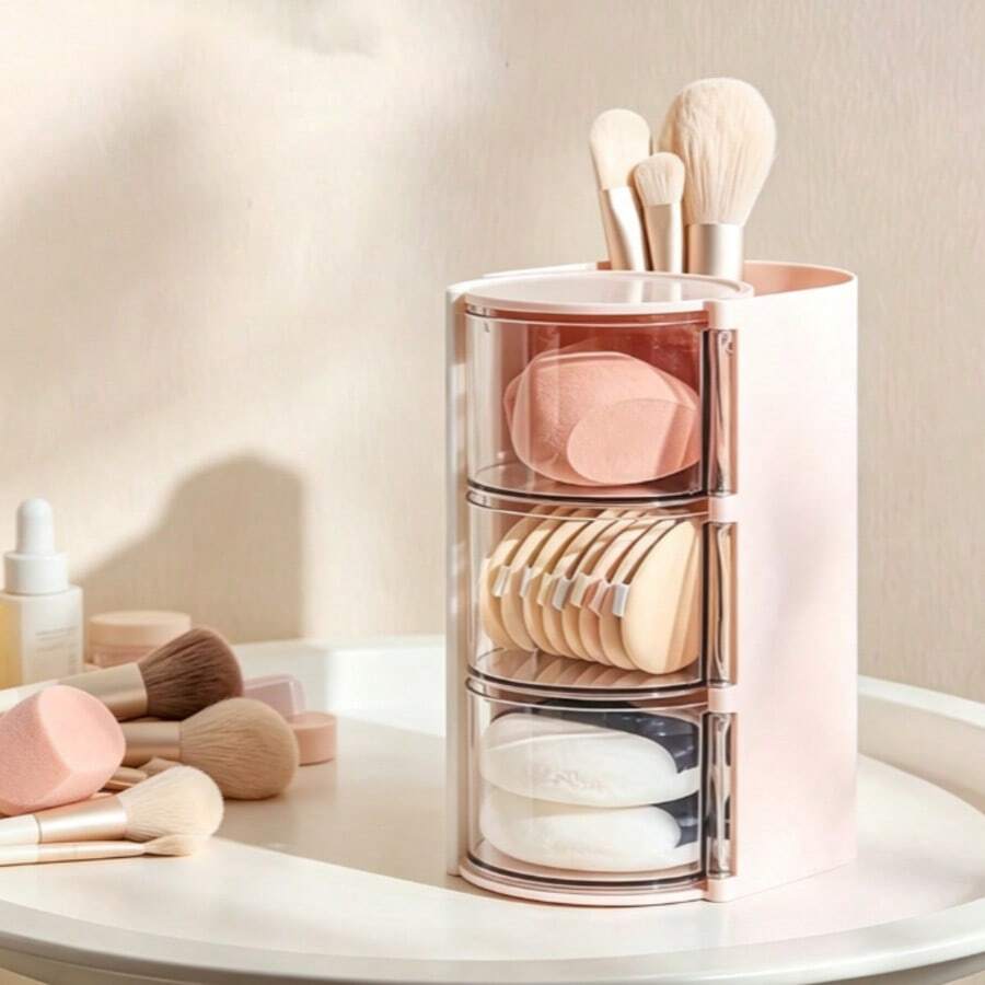 Large Capacity Countertop Makeup Organizer With Clear Sliding Drawers, Multi Compartment Skincare Cosmetic Storage Caddy, Desktop Vanity Holder For Makeup Brushes, Serum, Foundation, Lipstick & Jewelry, Bathroom Dresser Display Case, Space Saving