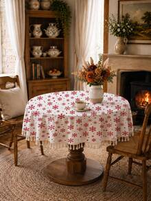 1 pc Taplak Meja Renda Rumbai Motif Kepingan Salju Natal Merah Musim Dingin, Cetak Satu Sisi Bahan Poliester Katun, Dekorasi Rumah Suasana Festival Natal Musim Dingin Persegi Panjang, Kotak, Bulat untuk Meja Makan, Cocok untuk Berbagai Acara termasuk Aktivitas Keluarga Harian, Pesta Ulang Tahun, Pertemuan Hari Raya, Dekorasi Meja Restoran - MultiWarna - View 6