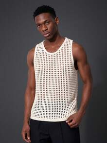 Camvyn Men's Summer Casual Fashion Hollow-Out Fitted Tank Top - Apricot - View 1