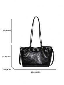 1 túi xách tote hình xô da giả bóng phong cách vintage, chi tiết khoen, dây đeo vai tháo rời, đeo đa kiểu, túi xách đi làm hàng ngày cho nữ - Nhiều màu - Xem 3