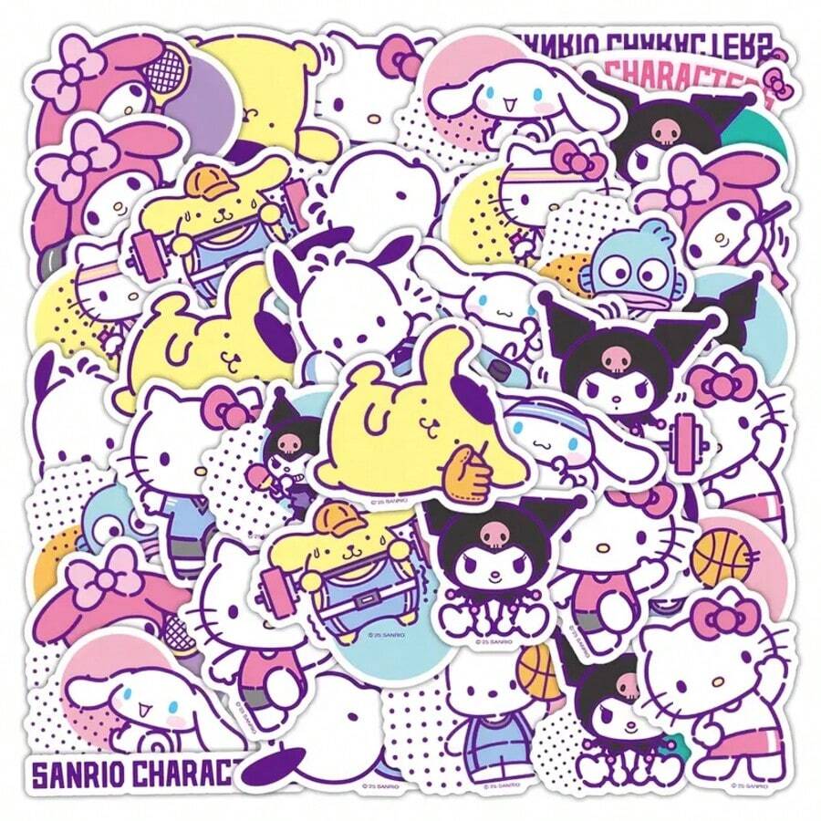 SANRIO [مصرح به] 50 قطعة حزمة ملصقات، تصميم بأسلوب رياضي، مناسب للهاتف والدفتر وزجاجة المياه والحقائب ولوح التزلج والدراجة، مثالي كهدية رائعة للعائلة والأصدقاء في العطلات وأعياد الميلاد (ألوان وأنماط عشوائية) - متعدد الألوان - مشاهدة 1