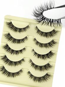 Hinarin 5 Pairs Cartoon Style Natural Thin False Eyelashes - Transparent Band Faux Mink Cat Eye Lashes, Create Natural Daily Makeup - Reusable, Comfortable, Beginner-Friendly False Eyelash Fake Lashes - Black - View 8