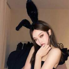 1PC Black Plush Oversized Rabbit Ear Headband, Dark Gothic Cosplay Costume Accessory For Ball Party, Halloween, Easter, Maid Bunny Girl Role Play - Black - View 3