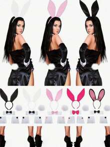3pcs Cute Adult Rabbit Ear Headband Props Plush Hair Hoop Costume Rabbit Ear Headband Party Decoration Cosplay Set,Halloween - Black - View 5