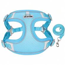 1 Set Harness & Tali Anjing Mesh Bernapas, Rompi Harness Hewan Peliharaan Lembut dengan Strip Reflektif yang Dapat Disesuaikan, Harness Jalan Ringan Anti-Lepas, Cocok untuk Anjing Sedang & Kecil untuk Perjalanan Harian Luar Ruangan Perlengkapan Hewan Peliharaan - Biru - View 10