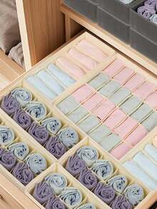 1/3pcs Drawer Divider Organizers, Foldable Wardrobe Storage Baskets And Fabric Storage Boxes, For Storing Clothes, Underwear, Bras, Ties, Accessories, Socks - Beige - View 7