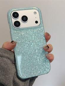 1pc INS Minimalist Glitter Plaid Green Phone Case Compatible With Phone 18 Pro Max, 17 Pro Max, 17 Pro, 16 Pro Max, 16 Pro, 15 Pro Max, 14, 13 Pro Max, Back Cover Protection, Girl Gift - Multicolor - View 3